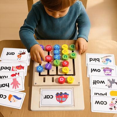 Holz-Wort-Rechtschreib-Bewegungsspiel Bewegliche Buchstabenbausteine Geeignet für das Rechtschreib- und Feinmotoriktraining von Kindern