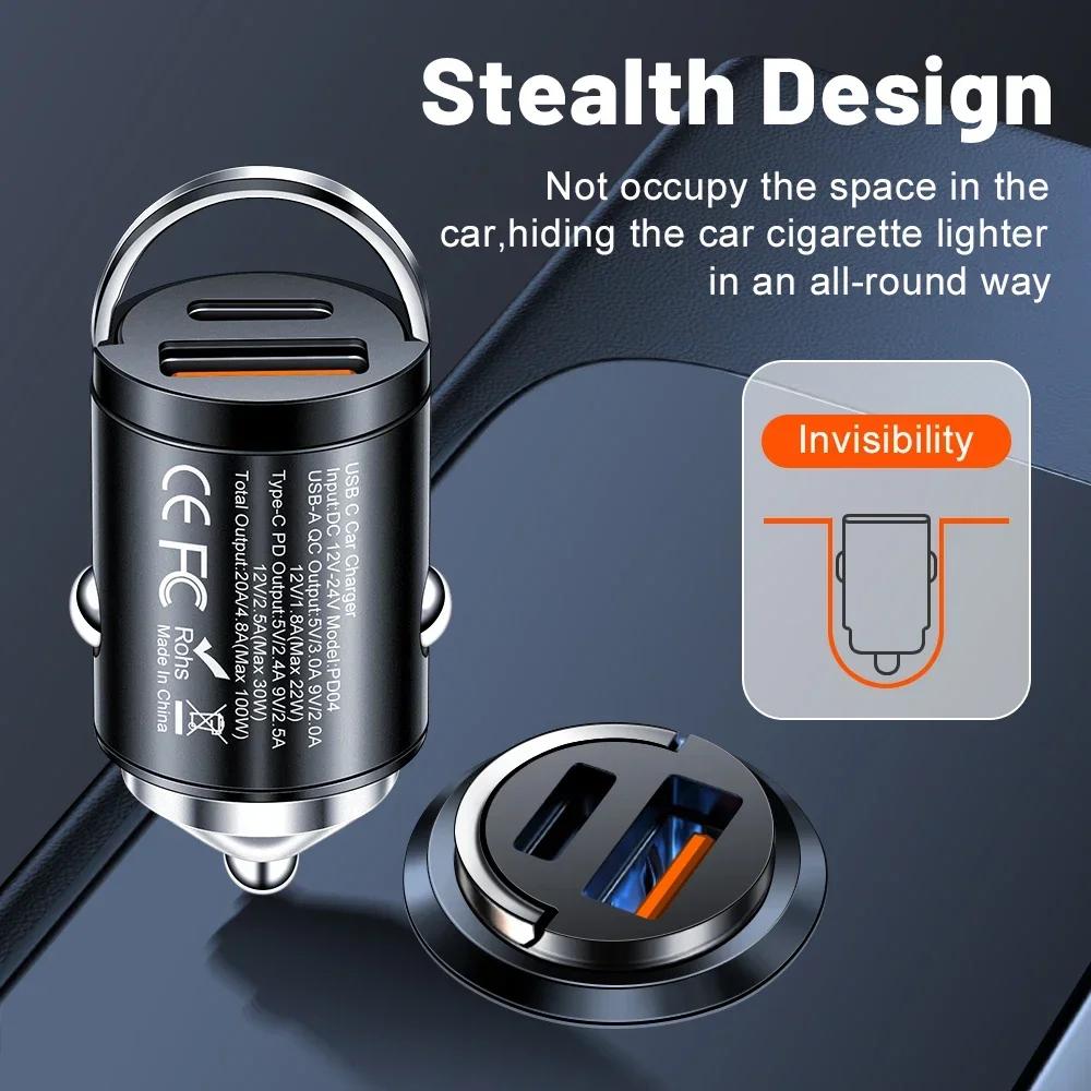 100/200W Mini Car Charger Fast Charging for iPhone Samsung Huawei Dual USB Ports Cigarette Socket Lighter Aluminum Alloy Adapter