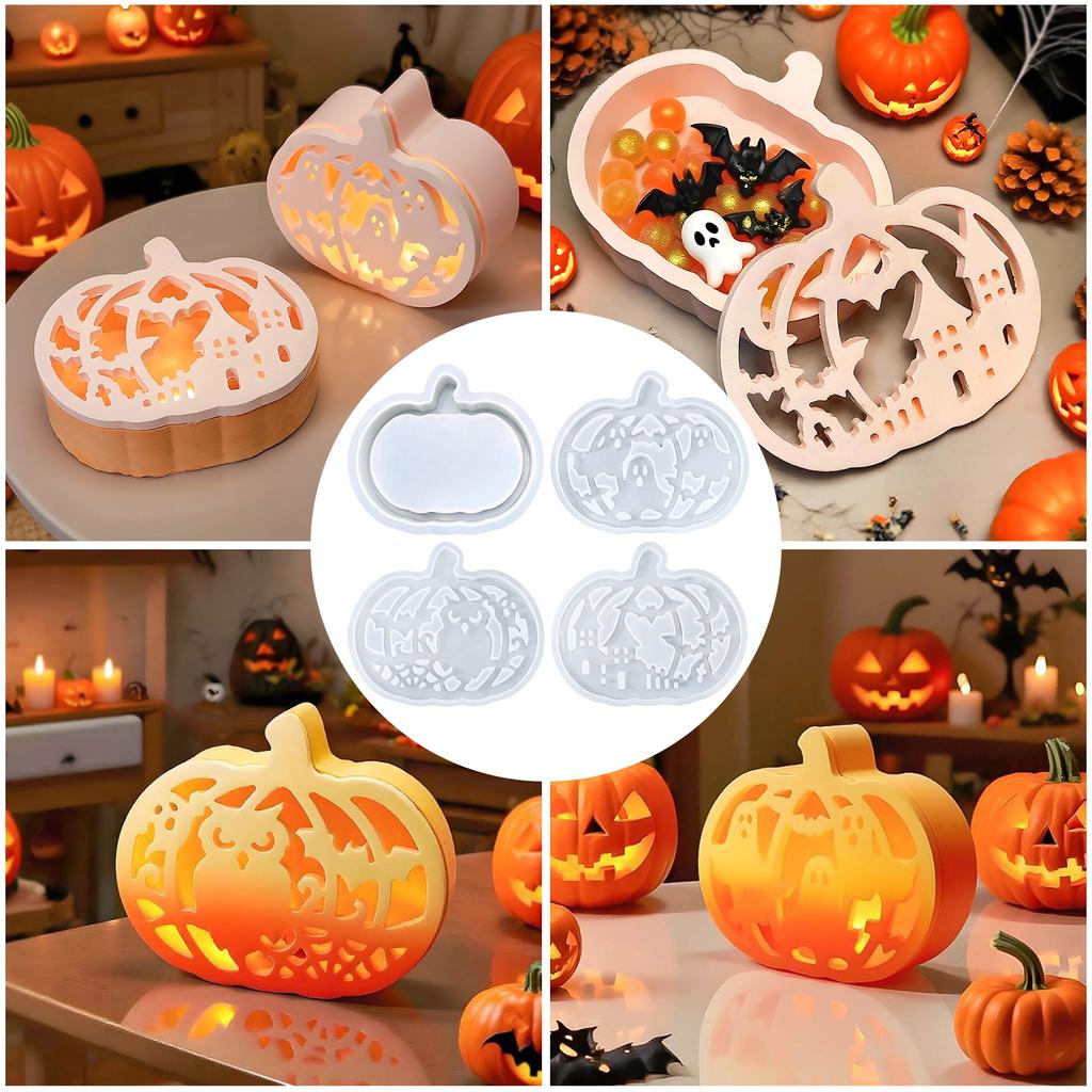 4 Pcs Halloween Pumpkin Silicone Molds Tea Light Holder Plaster Molds Gypsum Molds for Home Crafts