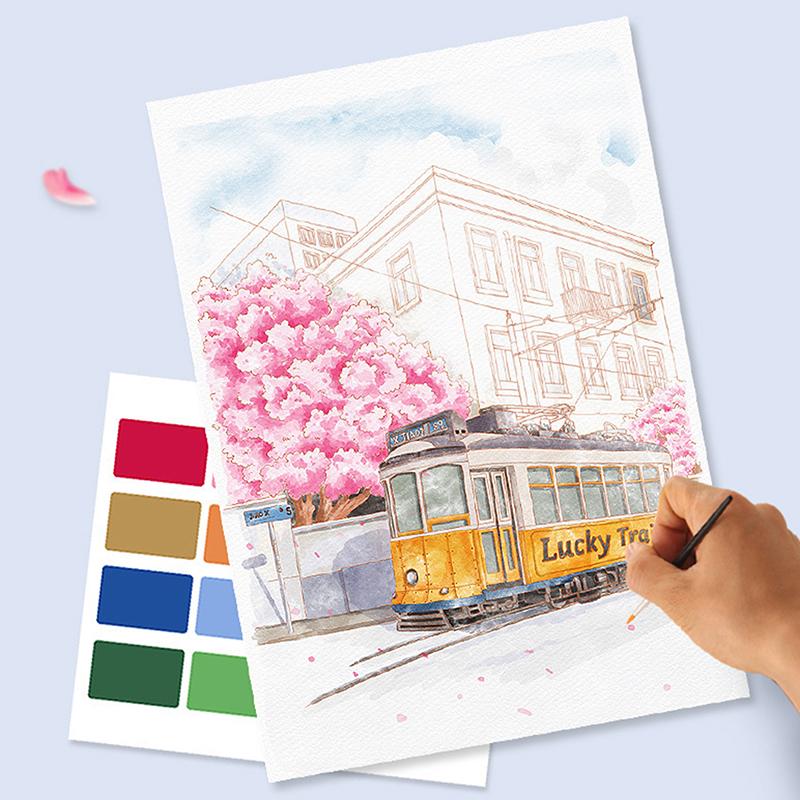 Přenosný akvarelový malířský blok 4 listy omalovánka se štětcem k malování kvašový blok dětské graffiti kreslení obrázků psací potřeby