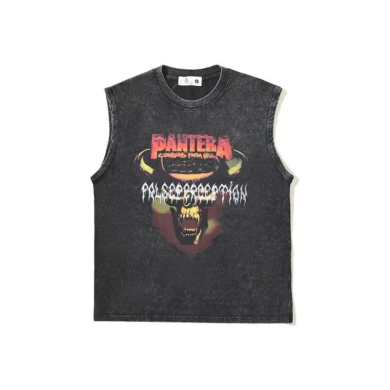 

Хлопок Американский Винтаж Pantera Леопард Группа Потертый Винтаж Старый Без рукавов Уличный Жилет Мужской S