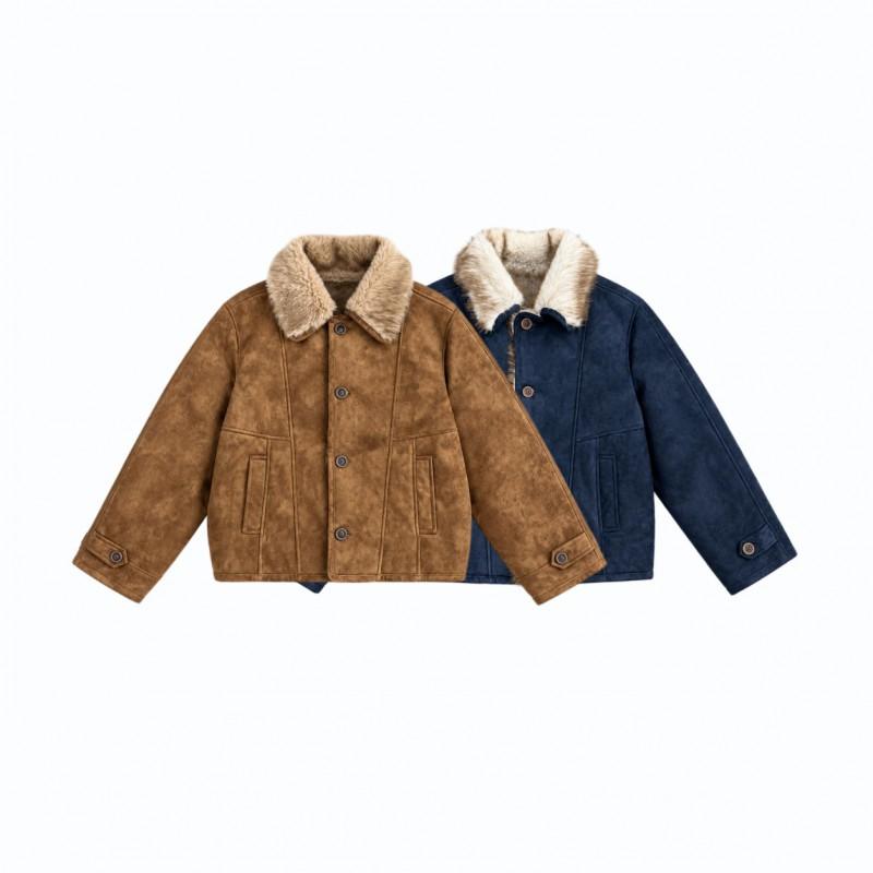 Mens American Retro Solid Fleece Collar Loose Winter Coat Casual Warm Outerwear