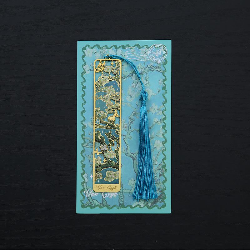 1 Pc Retro Floral Painting Metal Bookmark Hollow Bronzing Bookmark With Tassel Stationery Gifts For Book Club Reader
