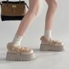 Winter small man heightening Birkenstocks velvet loafers small leather shoes platform hairy Mary Jane shoes women