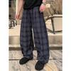 Straight-leg pants summer lazy wind advanced cool feeling loose wide-leg pants slimming feeling American retro plaid pants thin men