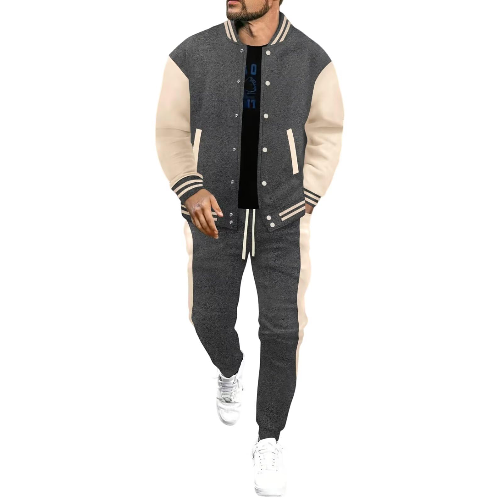 

KULIXI Stadium Tracksuit Casual Long and Jogger Stylish for Spring and Perfect for Commuting or Size L Men s Jacket-Style Set, Sportswear, Open-Collar сірий колір