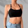 Women Solid Ribbed Halter Adjustable Strap Wireless Casual Bralette