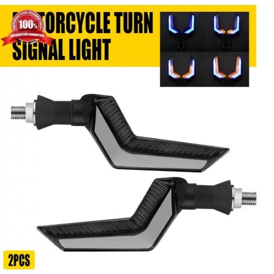 2X Motorcycle LED Turn Signals Running Lights Amber+Blue Blinker Universal