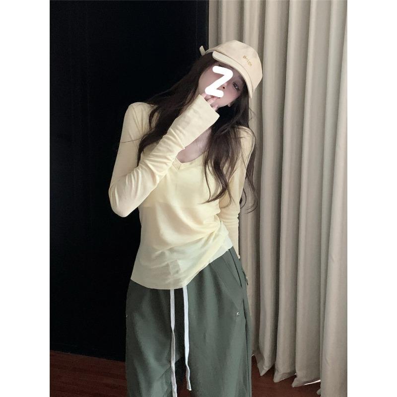 

Soft waxy collar temperament slim-fitting long-sleeved knitted bottoming shirt women s spring bright yellow pure desire top XL жёлтый