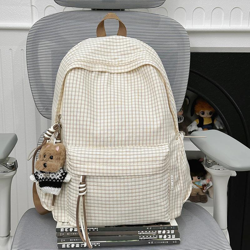 Schoolbag Backpack Women's Travel Lightweight 1011 New Plaid Korean Large Capacity School Bag Junior High School Girls High School Backpack