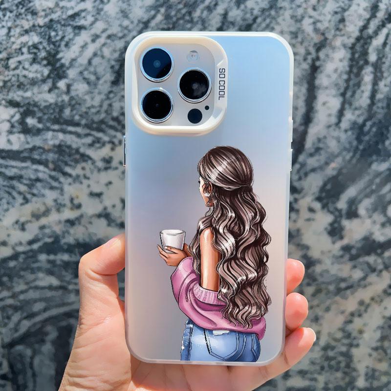 

Young Girl Pattern Phone Case for iPhone 13 Mini 14 15 16 Plus Pro Max 11 12 Pro Max Shockproof Matte Laser Fashion Back Covers iphone13