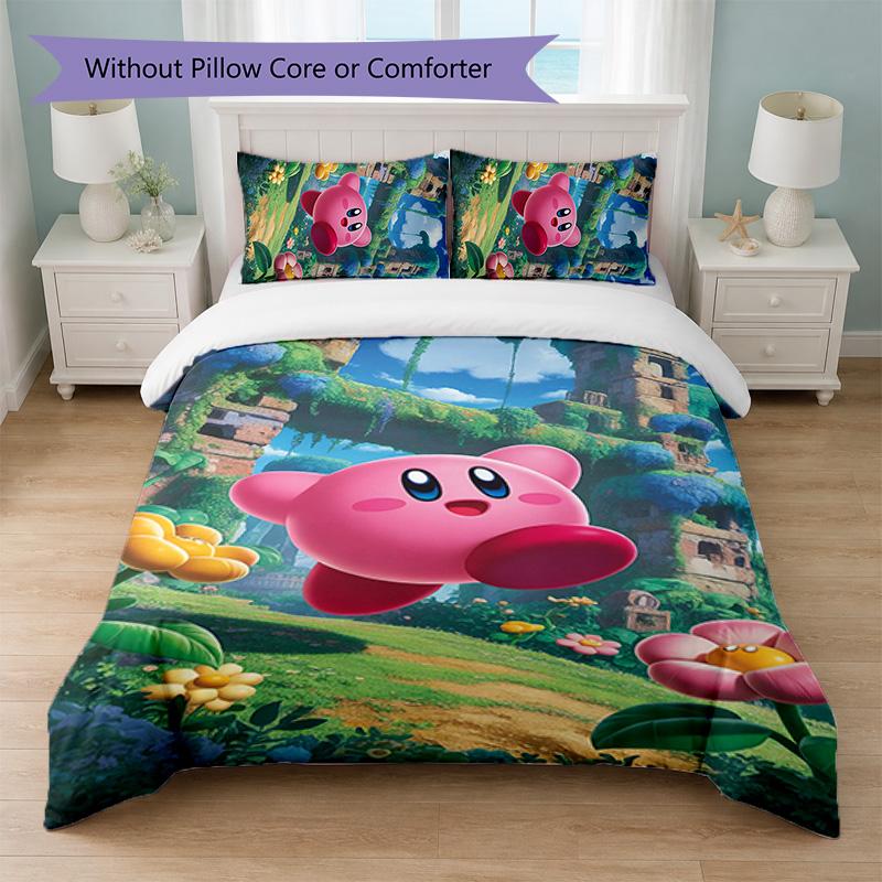Set Copripiumino 3 Pezzi Stampa Kirby 1 Copripiumino e 2 Federe Biancheria da Letto Morbida per Camera da Letto Domestica