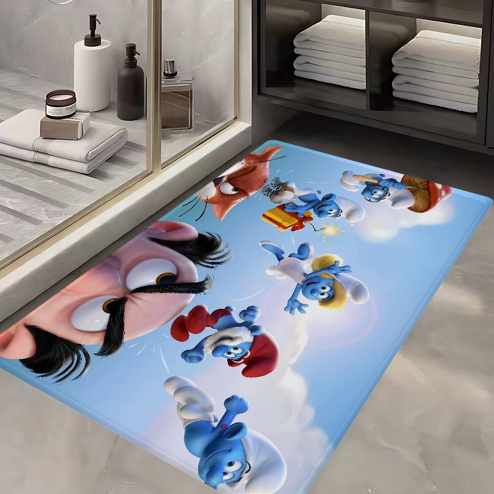 Cartoon S_Smurfs Floor Mat Rectangle Anti-slip Home Soft Badmat Front Door Indoor Outdoor Mat el Decor Mat