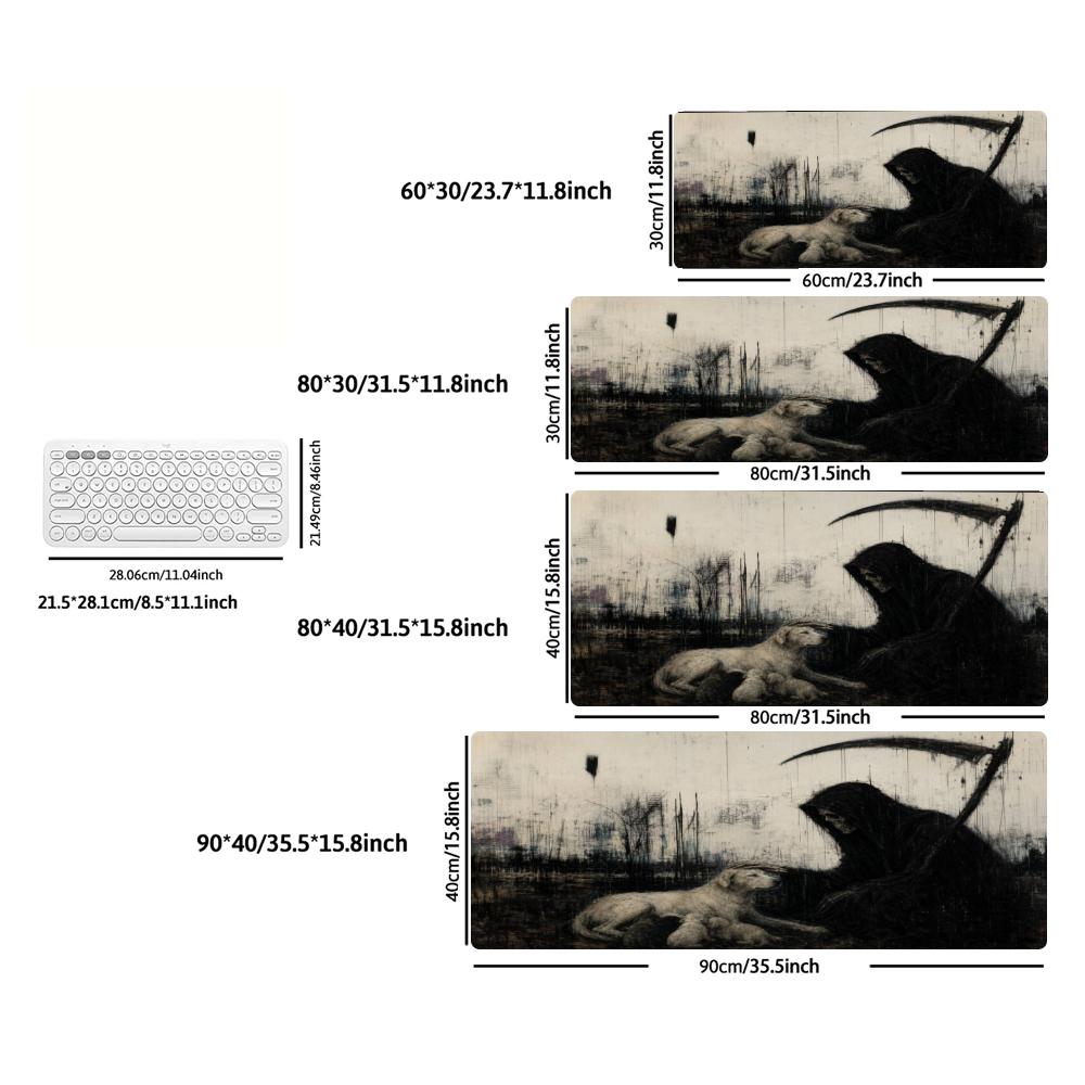Grim Reaper Dark Gothic Sketch Art XXL Desk Pad Non-Slip Rubber Gaming Mouse Mat Keyboard Mausepad Desktop Computer Accessories