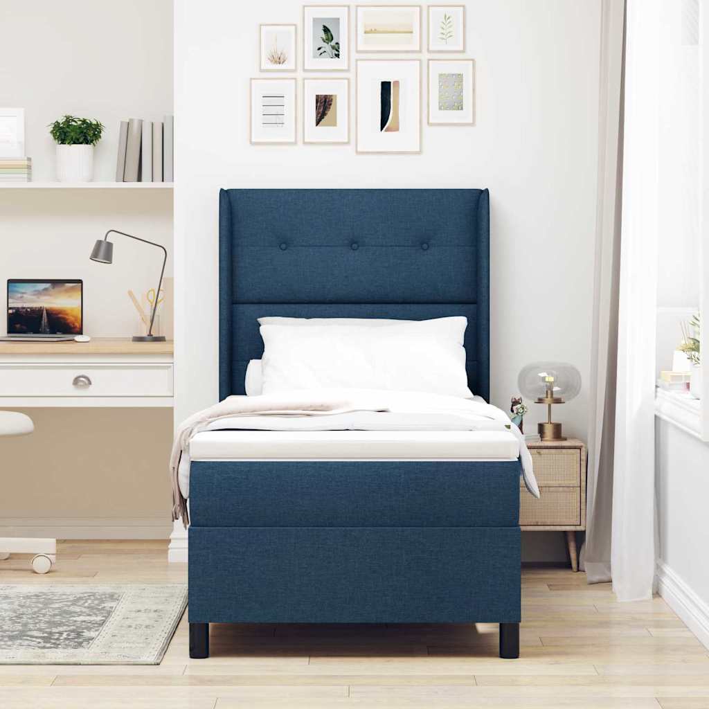 Boxspring Bed with Pillows and Headboard Blue 190 X 90 Cm Fabric