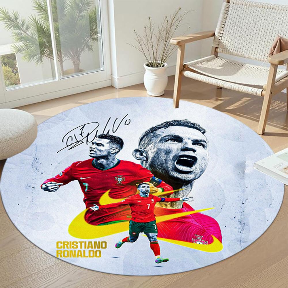 Cristiano Ronaldo Runder Büroteppich Geeignet zur Dekoration von Zimmer Flur Außen Spielzimmer Rutschfester Runder Teppich Büros Dekorieren