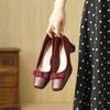 New Burgundy Festive Single Shoes Fashion Thick Heel Square Head Khaki Temperament Versatile Single Shoes Women