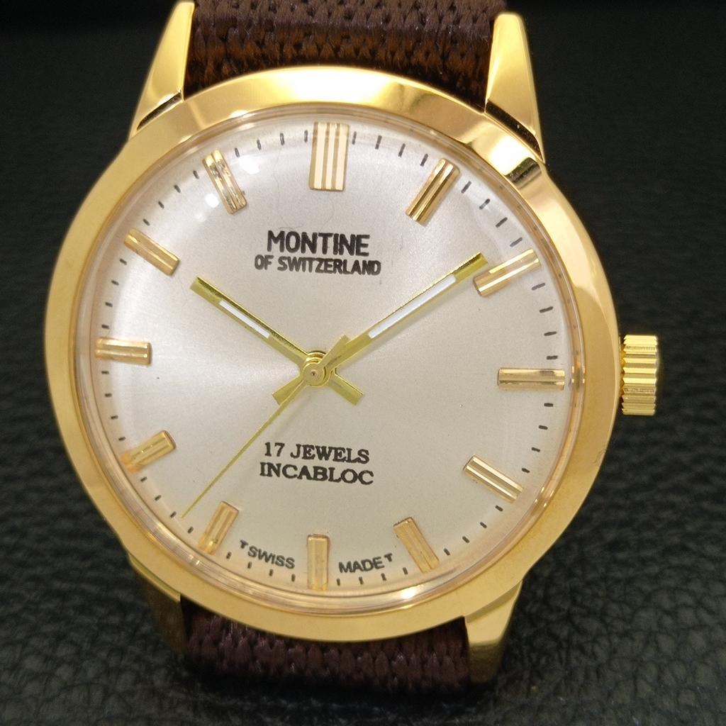 SWISS VINTAGE MONTINE HAND-WINDING MENS REFURBISHED SILVER DIAL WATCH a441559-5