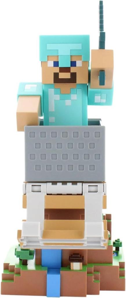 Figurine Minecraft Steve Diamond Armor - EXQUISITE GAMING - Cable Guys - Holder for Headphones, Smartphone, or Small Accessory - 20 Cm