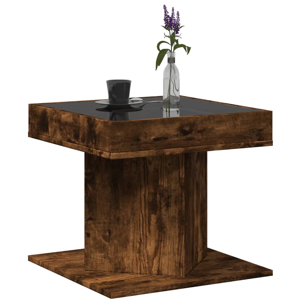 LED Coffee Table Smoked Oak 50 x 50 x 45 cm Engineered Wood