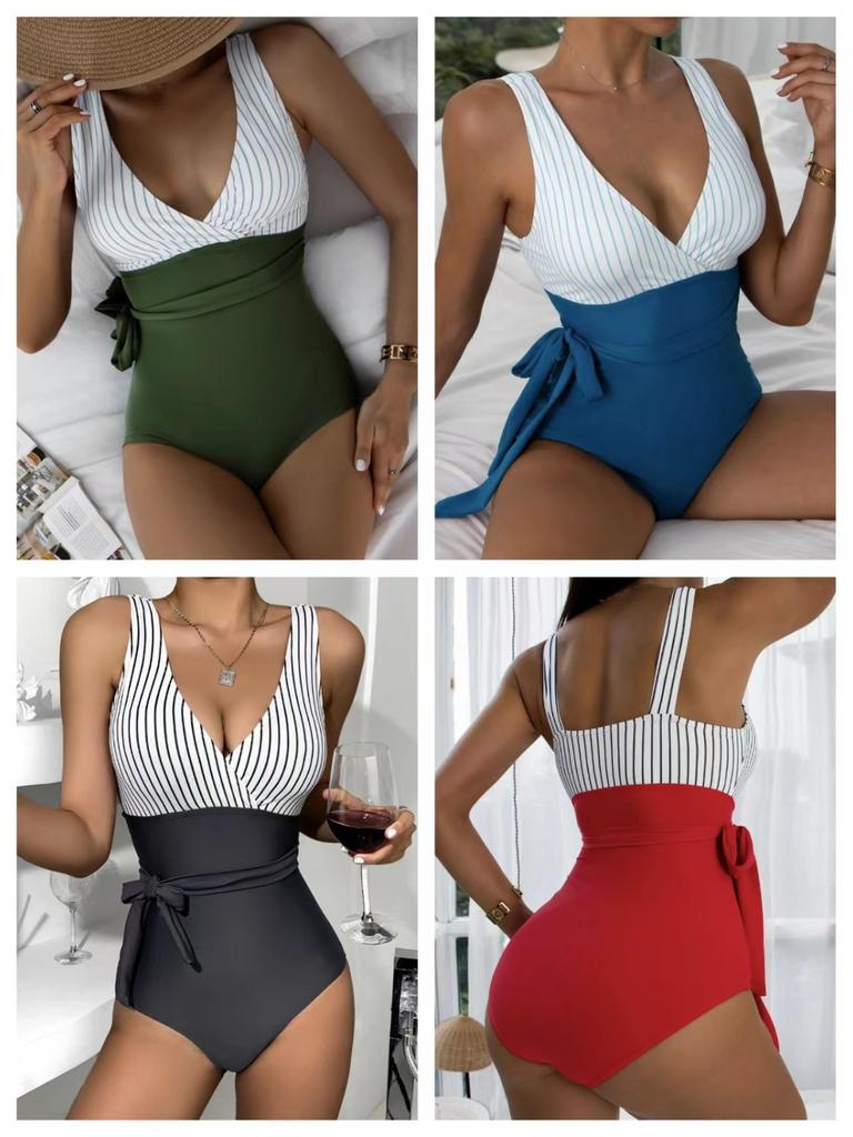 Women's One-piece Swimsuit, Women's Color Blocked Suspender, Sexy Backless Bikini