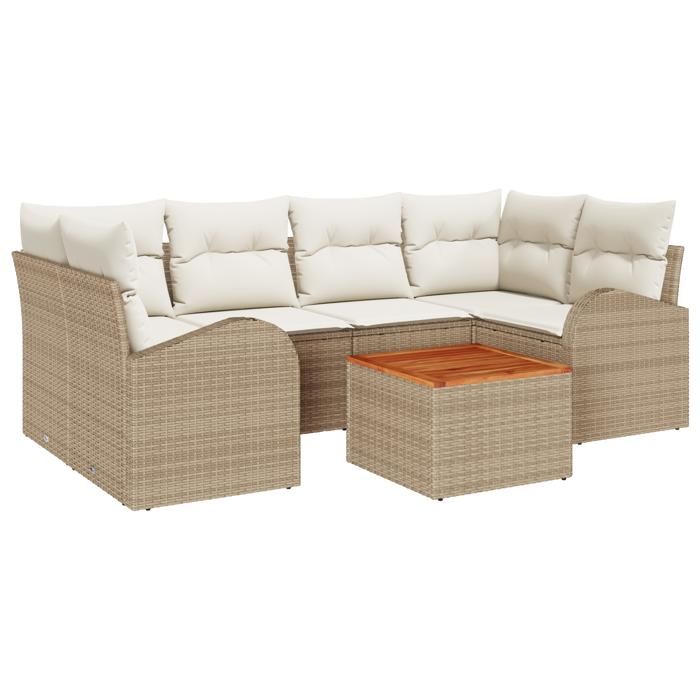 VidaXL 7-piece Garden Sofa Set with Beige Cushions Poly Rattan Acacia 3347533