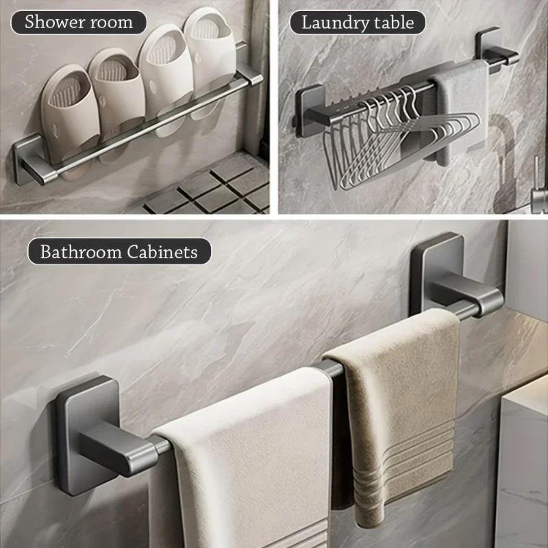 Wall Mounted Towel Rack Bathroom Storage Rack No Drilling Bathroom Horizontal Bar Towel Rack Kitchen Bathroom Accessories