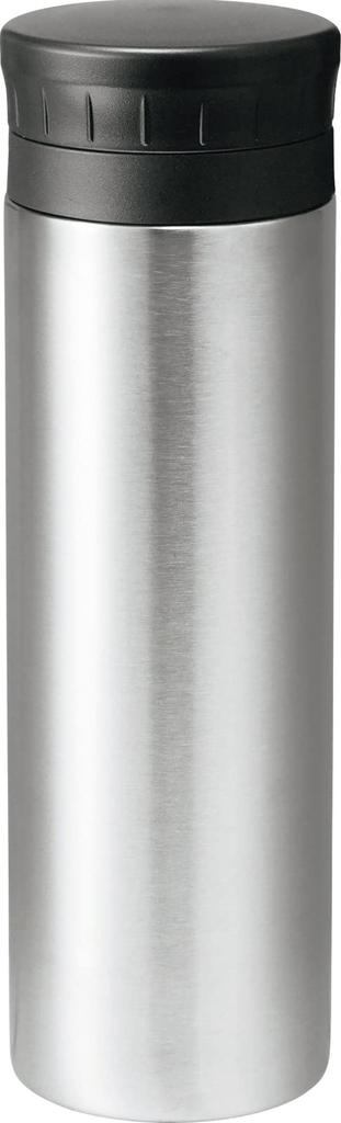 Kakusei UC-03 Silver Mug Water Bottle, 300ml, Double-Layer Vacuum Wall, Insulates Hot & Cold Water, Easy-Open Ribbed Cap, Includes Ice Stopper,