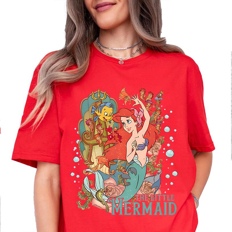 

New Cute Fashion Cartoon Little Mermaid Ariel Print High Quality Unisexs and Womens Short Sleeve Loose Casual TShirts S