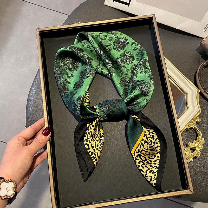 Luxury Design Silk Skinny Scarf Bag Handle Ribbon Ladies Little Cat Print Headband Small Hair Scarves Band Female Handkerchief