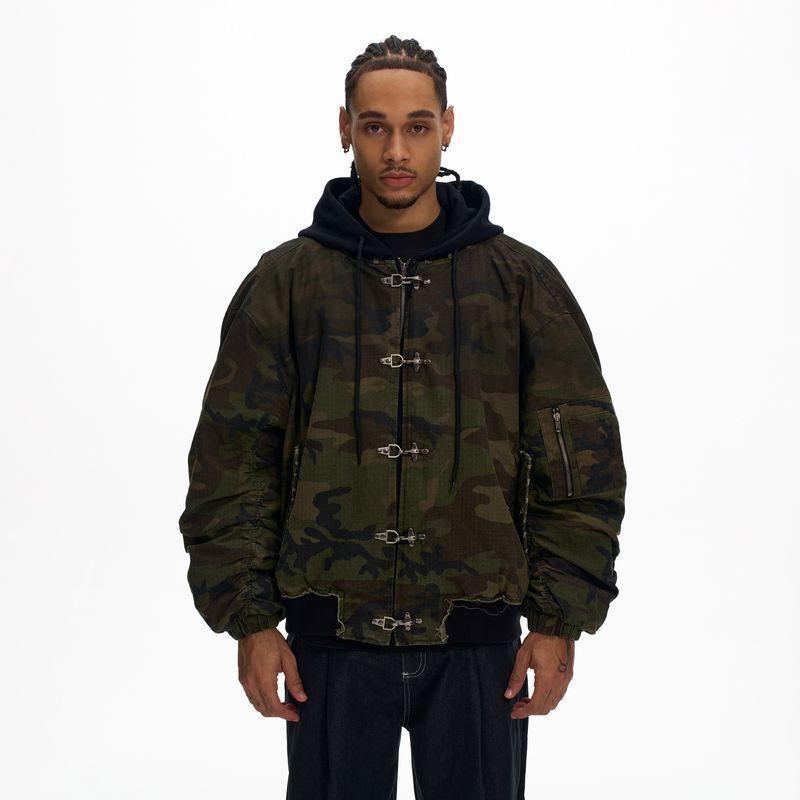 

Kisko American-Style Trendy Brand Fake Two-Piece Bomber Thick Camouflage Jacket for Men and Women, Cool and Stylish Design Cotton Coat Fan color XL