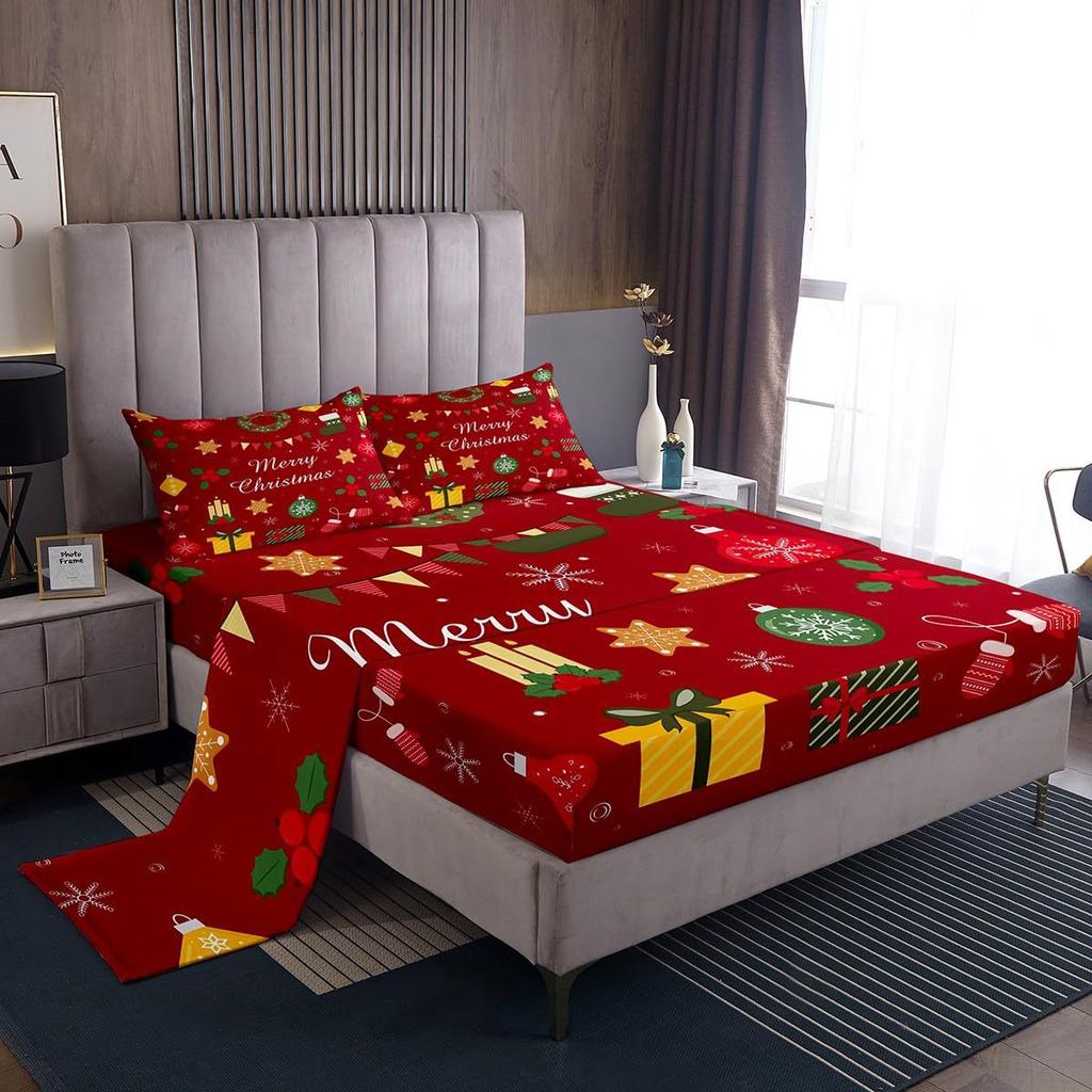 Christmas Theme Pattern Mattress Four-Piece Bedding Set Bedroom Dormitory Bedding Decoration