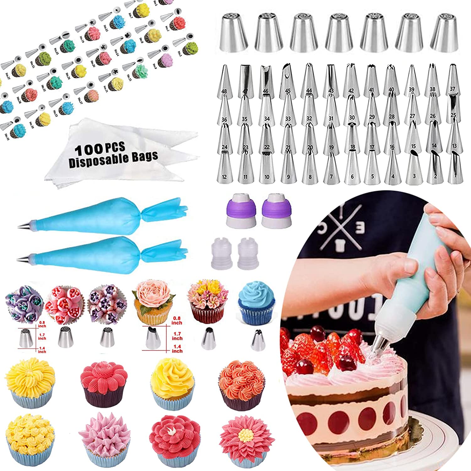 

466 PCS Baking Set With Springform Cake Pans Set Cake Decorating Supplies Kit Rotating Turntable Stand Russian Nozzles for Cake светло-серый