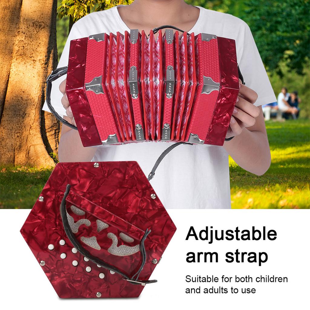 Professional 20 Buttons Accordion Concertina Musical Instrument (Red)