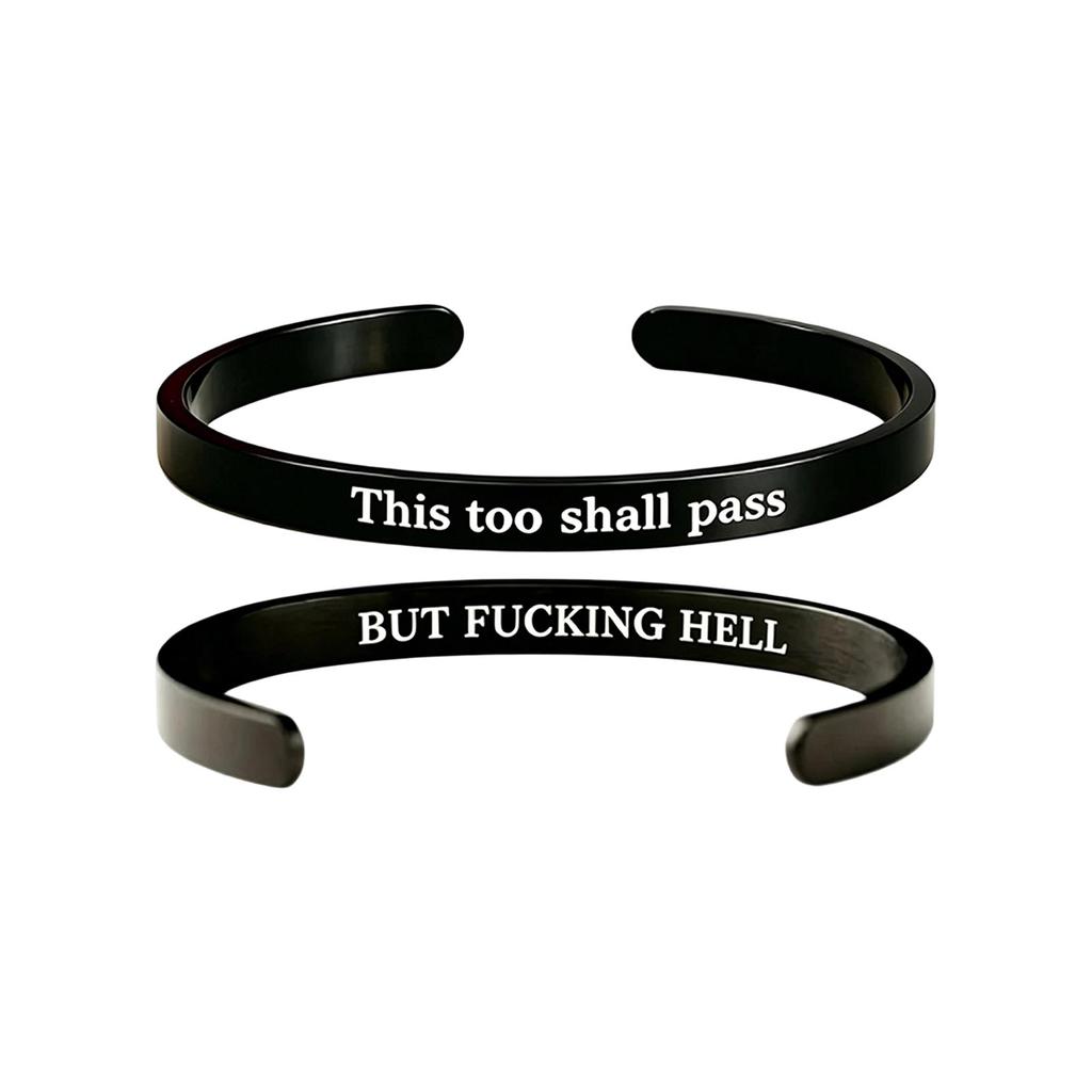 Stainless Steel Open Cuff Bracelet Engraved Inspirational Quote Adjustable Minimalist Design Unisex Simple Style Hand Accessory