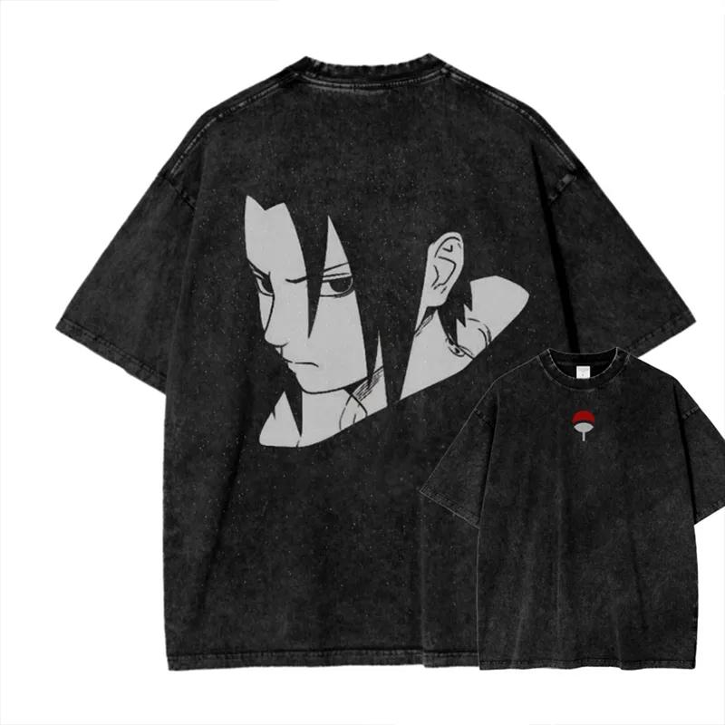 

Sasuke Chidori Tshirt Naruto Manga Tee Vintage Washed Oversized Retro Anime Harajuku Streetwear Mens Graphic Clothes for Men M