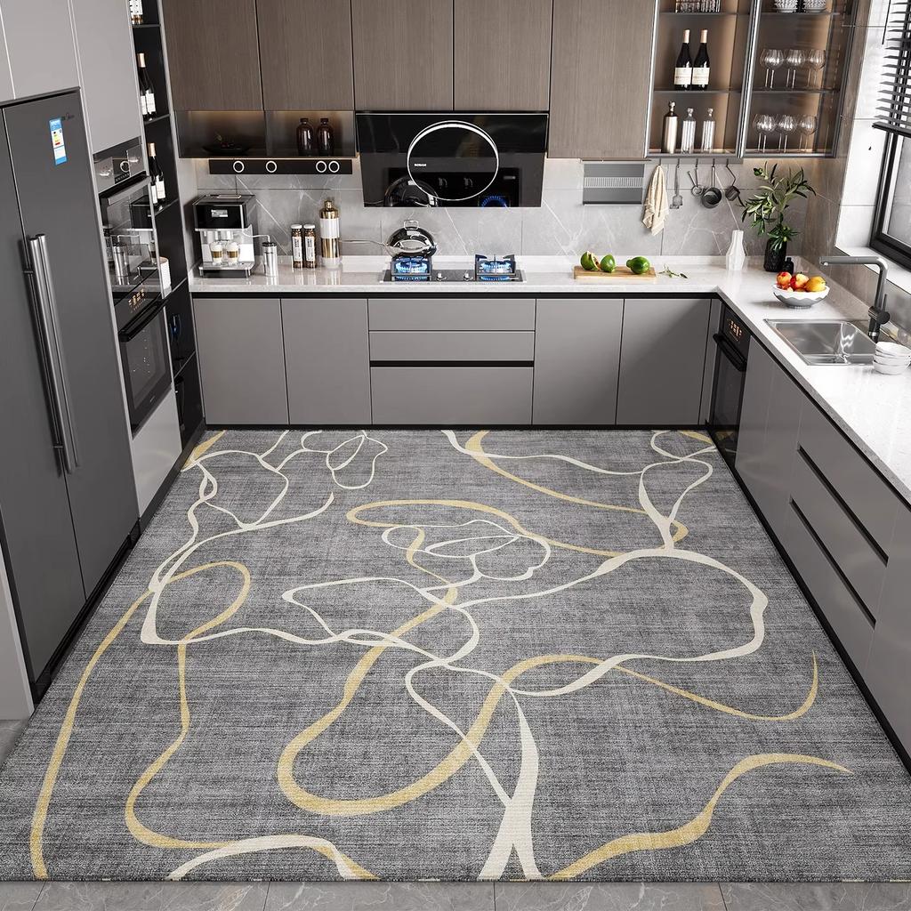 Kitchen Floor Mat Waterproof Non-slip Oil-proof PVC Leather Soft Carpet Wipeable Washable Dirt-resistant Balcony Rug Alfombr