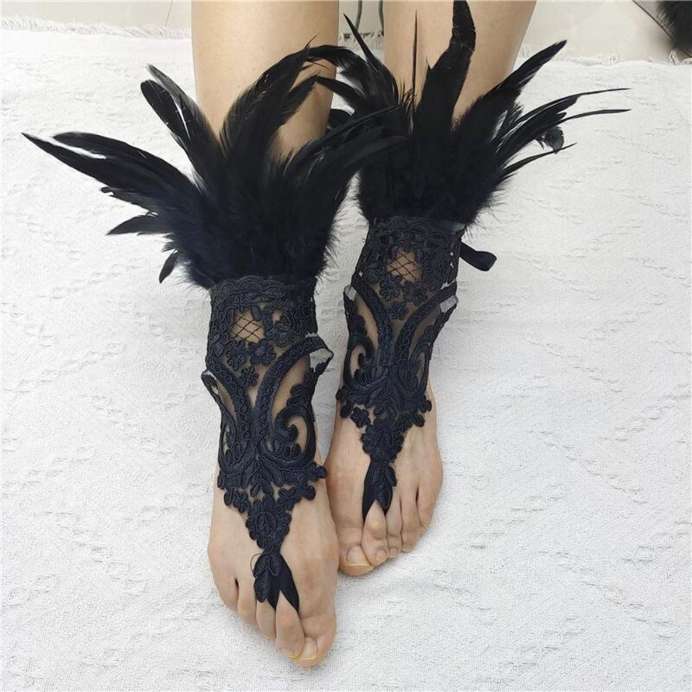 1PC Embroidery Feather Long Gloves Lace Wedding Gloves Gothic Mesh Sleeve  Party Wear