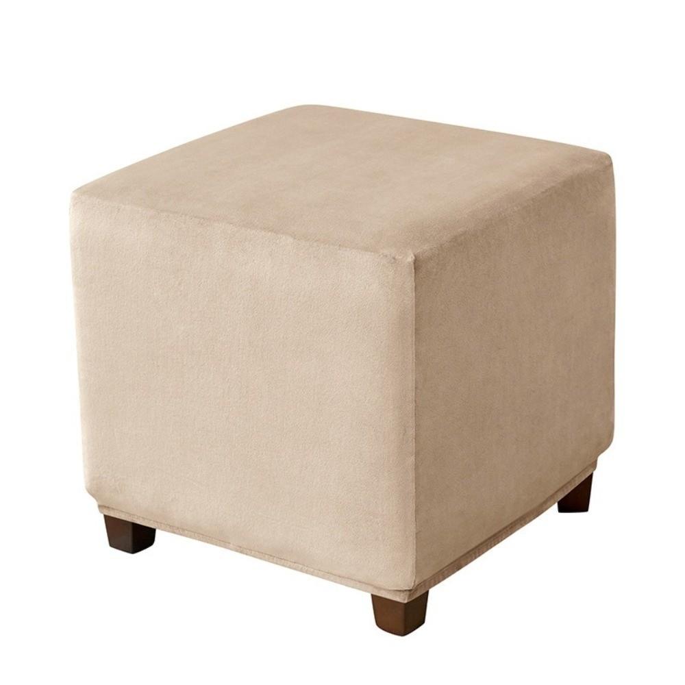 Durable Velvet Ottoman Cover Square Dustproof Pouf Stool Cover Solid Color Elastic Footrest Slipcovers
