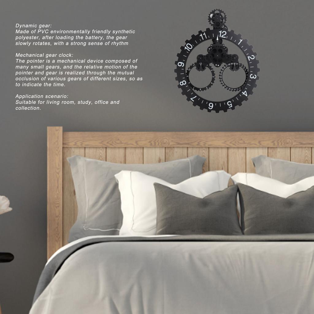 European Style Retro Mechanical Gear Clock Single Sided Pointer Digit Display Big Wheel Wall Clock Black