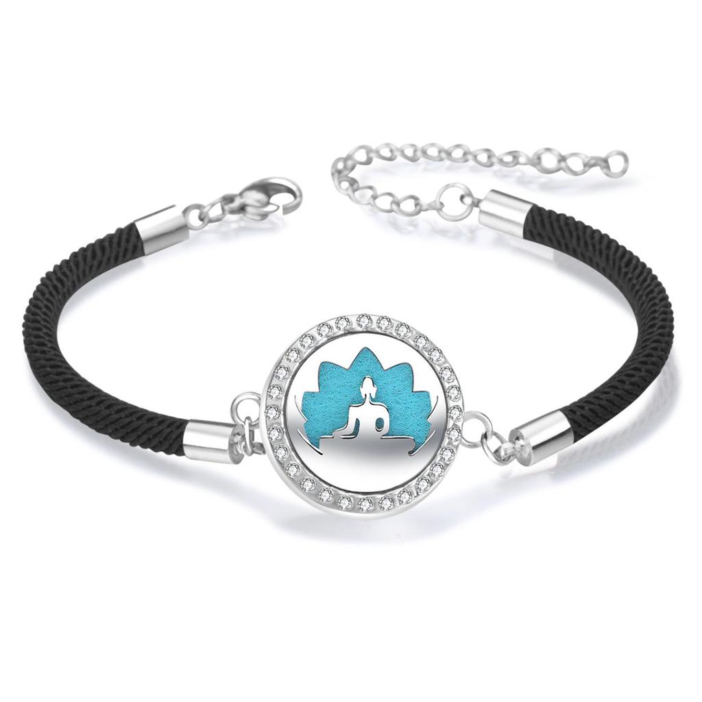 Diamond Inlaid Aroma Diffuser Bracelet: Adjustable Black Rope Wristband for Women