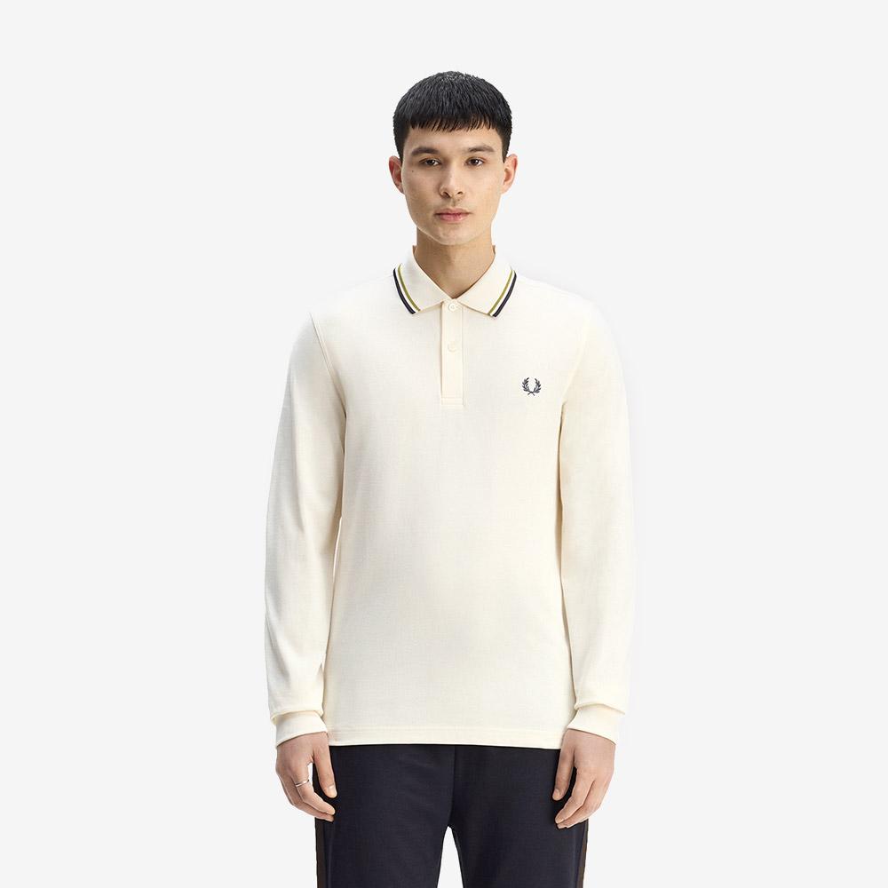 Fred Perry [M3636] Long Sleeve Twin Tip Fred Perry Shirt - Ecru/Tennis Ball Yellow/Anchor Grey Afpm2533636-46A