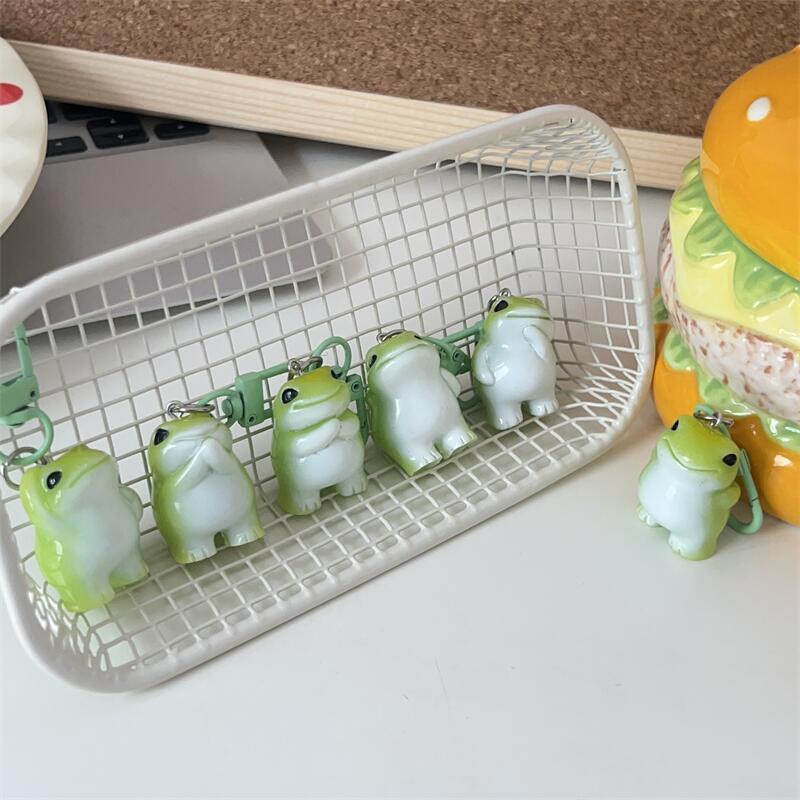 Funny Green Frog Resin Keychain 1/6Pcs Animal Charms Pendant DIY Phone Chain Bag Decor Jewelry Making Accessory