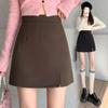 Petite High Waist Zipper Slit A-line Mini Skirt – Spring & Autumn Slimming Hip-Hugging Style.