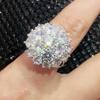 Sterling  Big Round Shaped Rings for Women with Dazzling Crystal Cubic Zirconia Gorgeous Female Accessories