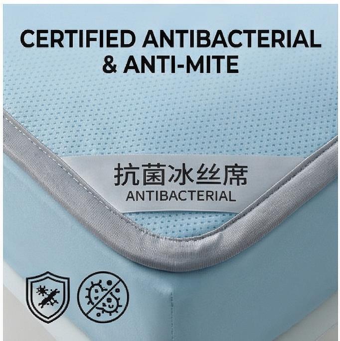 Washable Antibacterial Ice Silk Cooling Mat Set, Fitted/Flat Sheet, 2 Sizes for Summer Bedroom & Dorm Hygienic Bedding