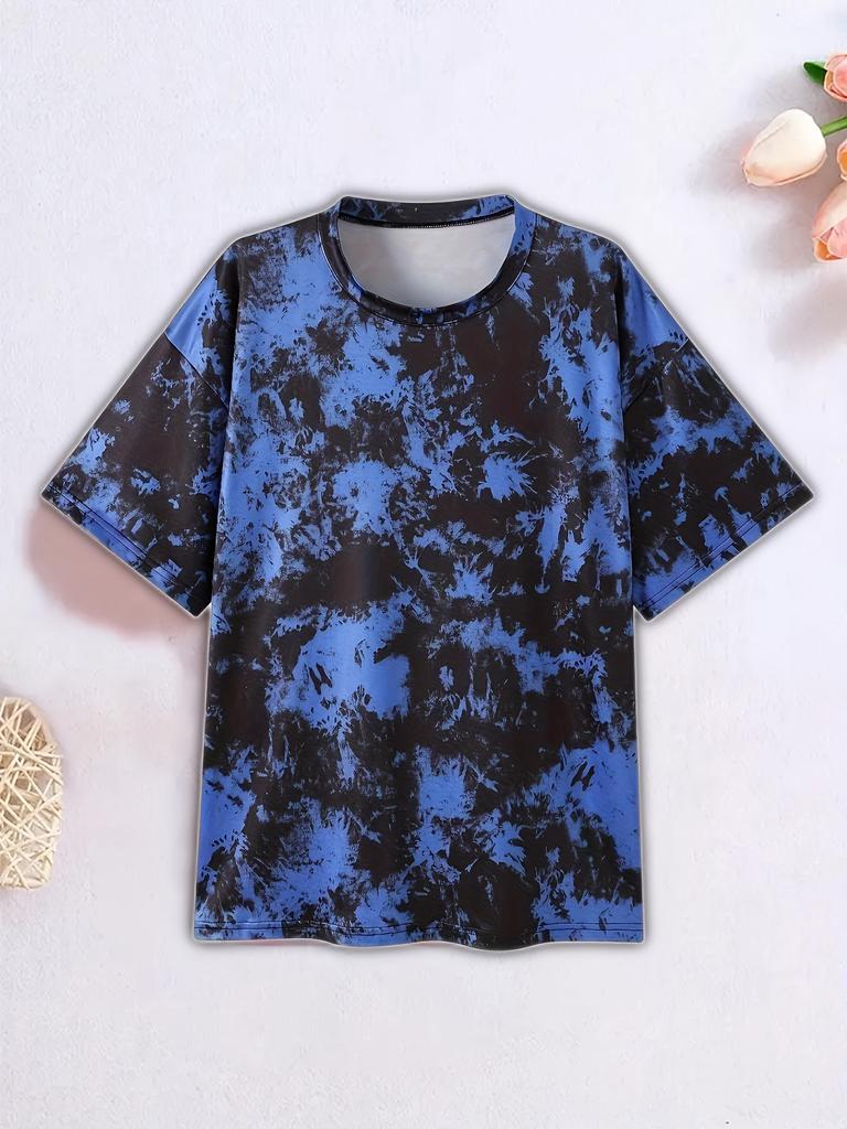 Roupas infantis Menina Camiseta Manga curta 3D Tie-Dye Print Crianças Roupas de verão Casual Desenho animado Gola redonda Roupas infantis Tops