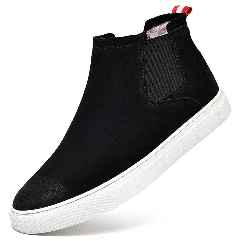 Large size Martin boots men's leather casual fashion high-top cigarette boots autumn and winter velvet Chelsea boots men's leather boots