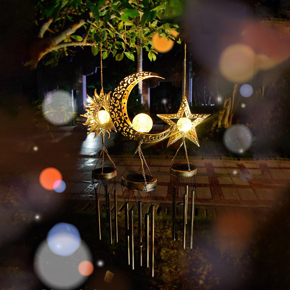 Solar Moon Wind Chimes Outdoor Hanging Decoration Decorative Garden Wind Bells Moon Wind Bells Light for Garden Patio Yard