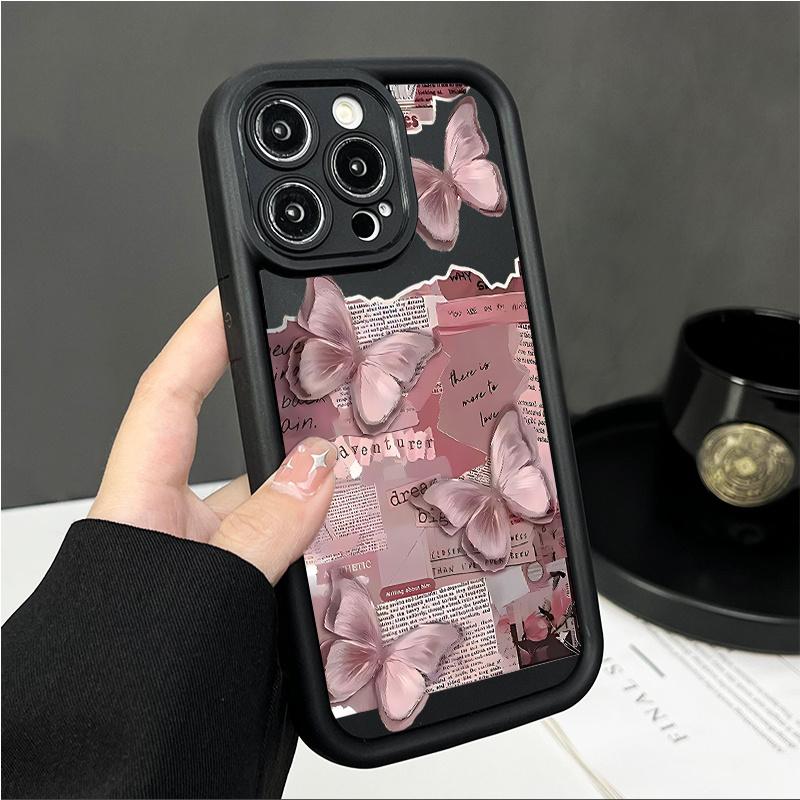 Fashion Pink Butterfly Design Phone Case Suitable for iPhone17 16 15 14 13 12 11Pro/Max/Plus Anti Drop and Anti Shock Back Cover
